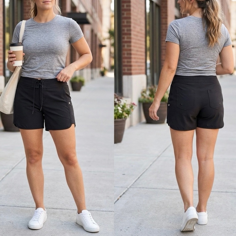 Athleta Women’s Black Board Shorts Size 2 Athletic Wear Summer Tie Front - Picture 4 of 4